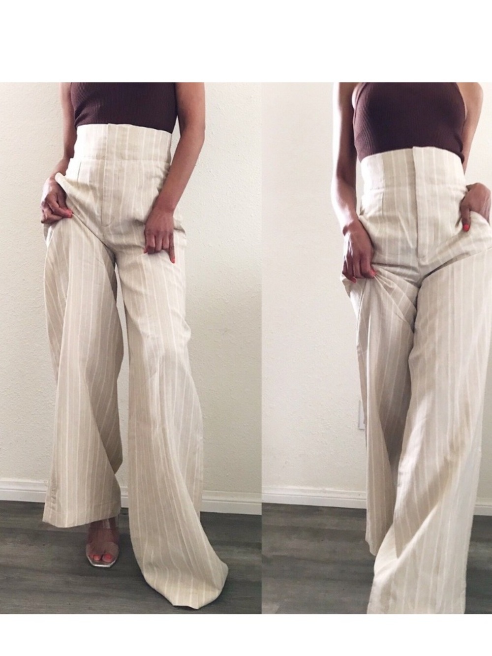 Zara  Striped High Waisted Linen Pants